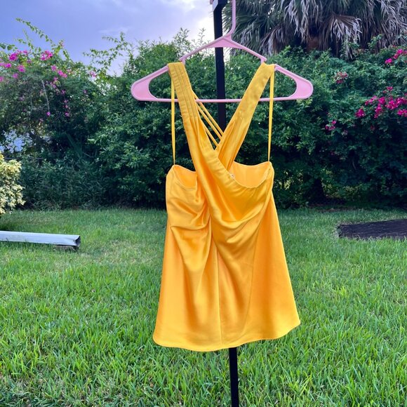 Veronica Beard Stewart Charmeuse Silk Top in Bright Sunset Yellow Size 6 - Picture 2 of 11